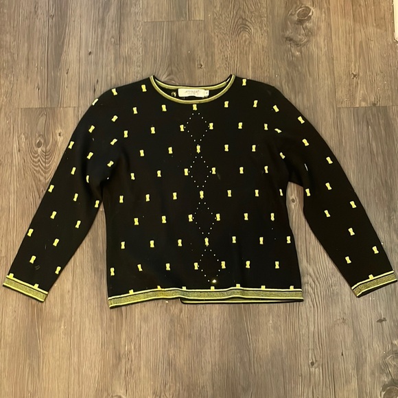 Black /Lime Crystals fine knit pullover Sz 40 - Picture 3 of 4